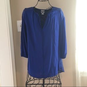 Royal Blue Long Sleeve Blouse with Lace Accents